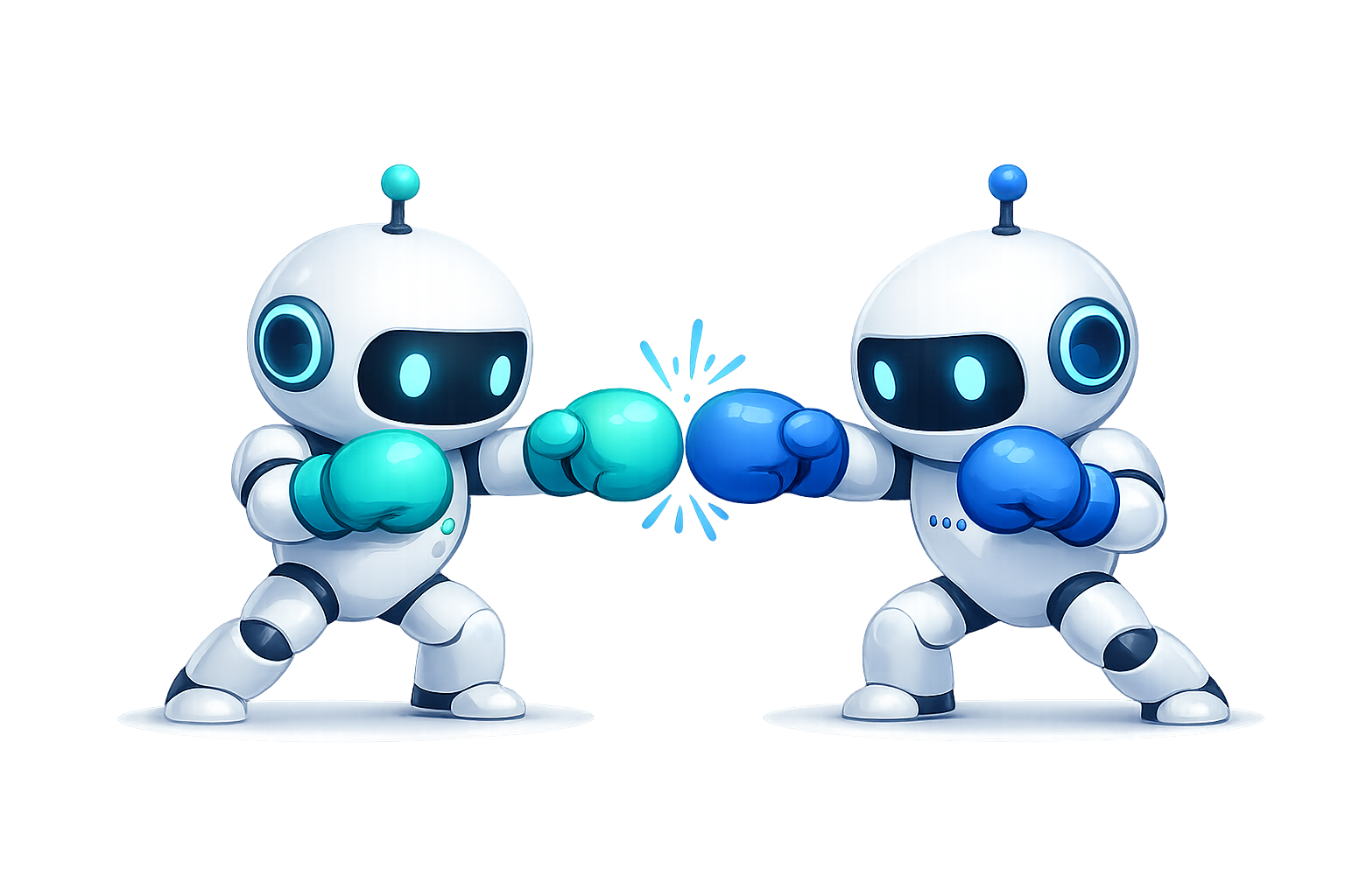 Two AI robots sparring — Agent Scrimmage stress-tests your AI agent